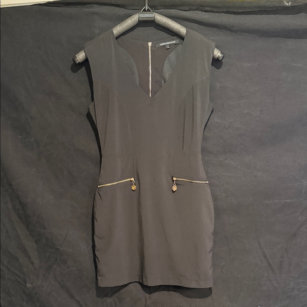 Foreign Exchange Black Mini Dress with Gold Accents